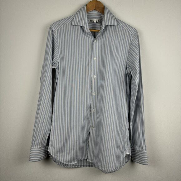 Reiss Long Sleeve Button Up Shirt Light Blue Striped Size Small Dress Preppy - Picture 1 of 6